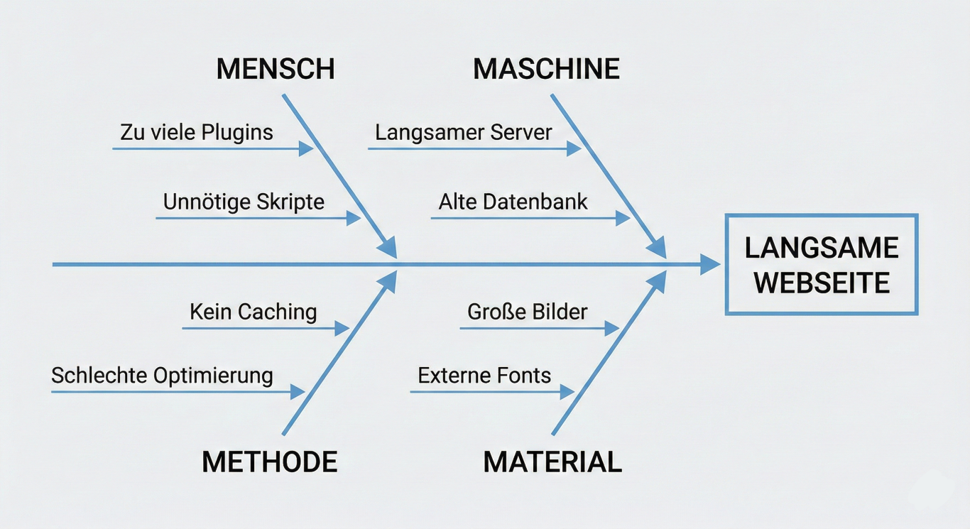 Ishikawa-Diagramm Beispiel mit konkreten Ursachen