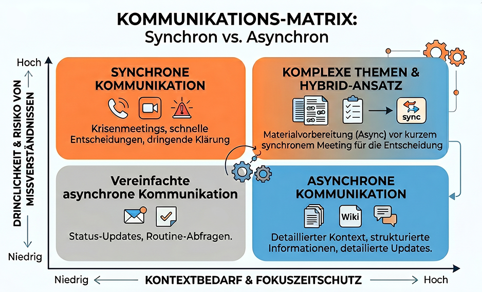 Kommunikations-Matrix: Synchron vs. Asynchron – Entscheidungshilfe nach Dringlichkeit und Kontextbedarf