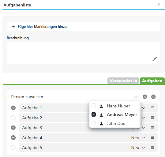 Mehrere Aufgaben an Personen zuweisen
